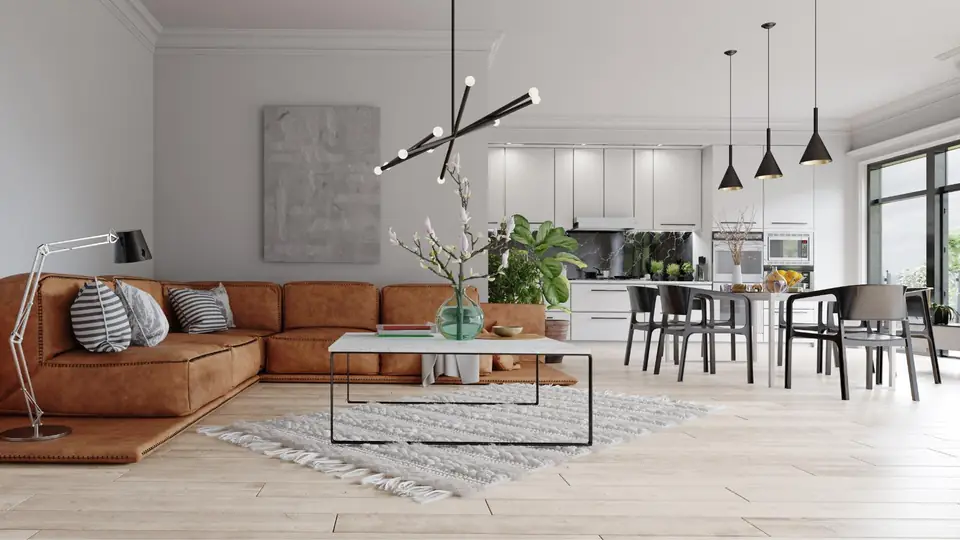 Soggiorno moderno con cucina a vista